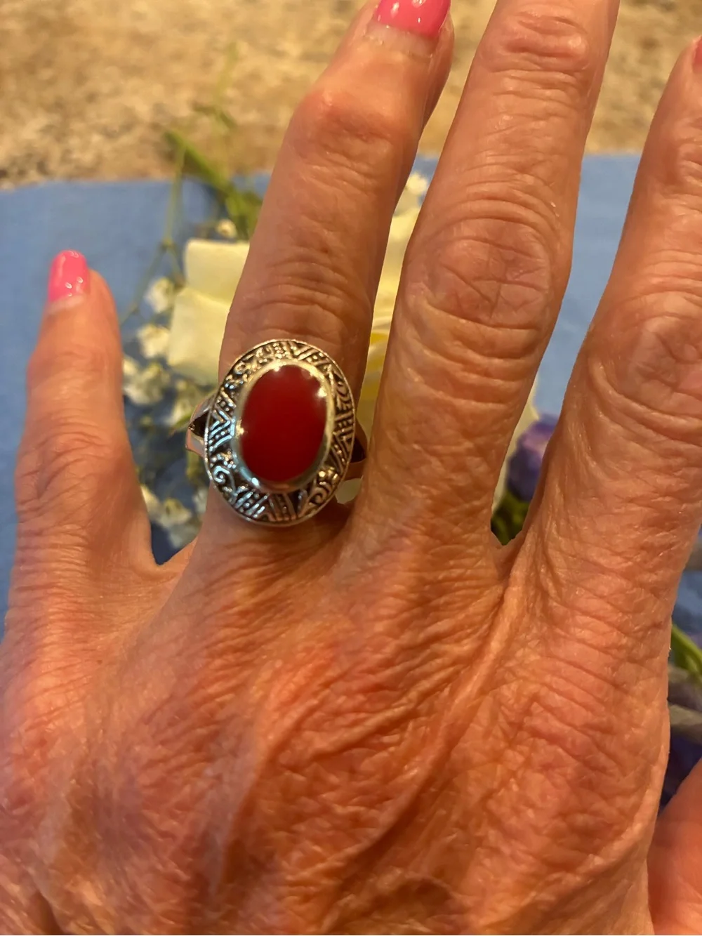 Eye catching Rich Red Carnelian Gemstone Ring Size 8
